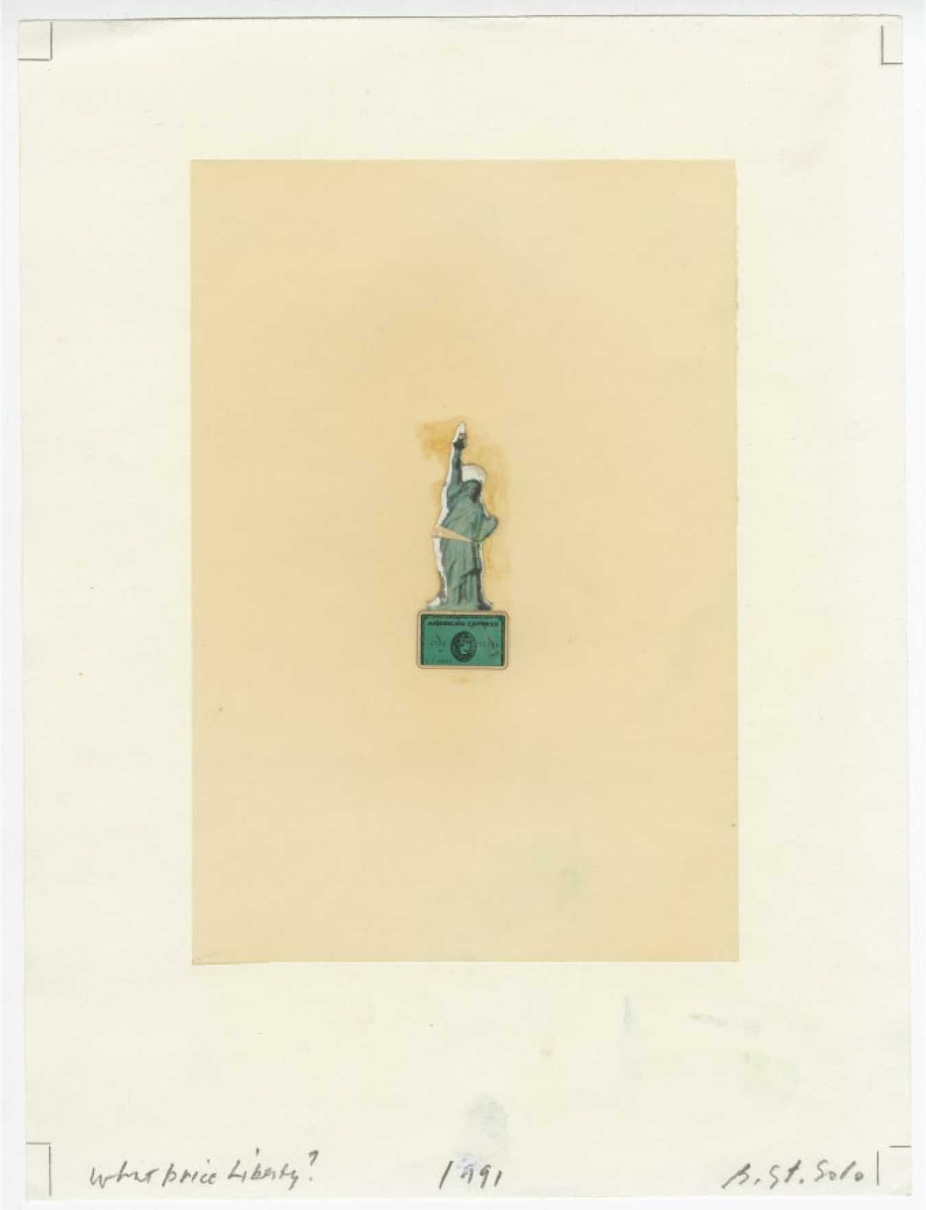 Barbara Stauffacher Solomon, What Price Liberty, 1991, collage on vellum