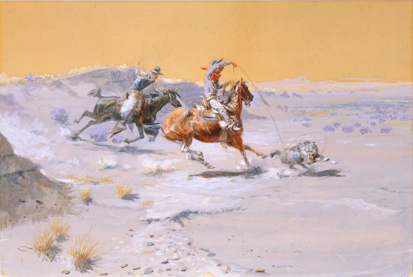 charles marion russel, roping a prairie wolf