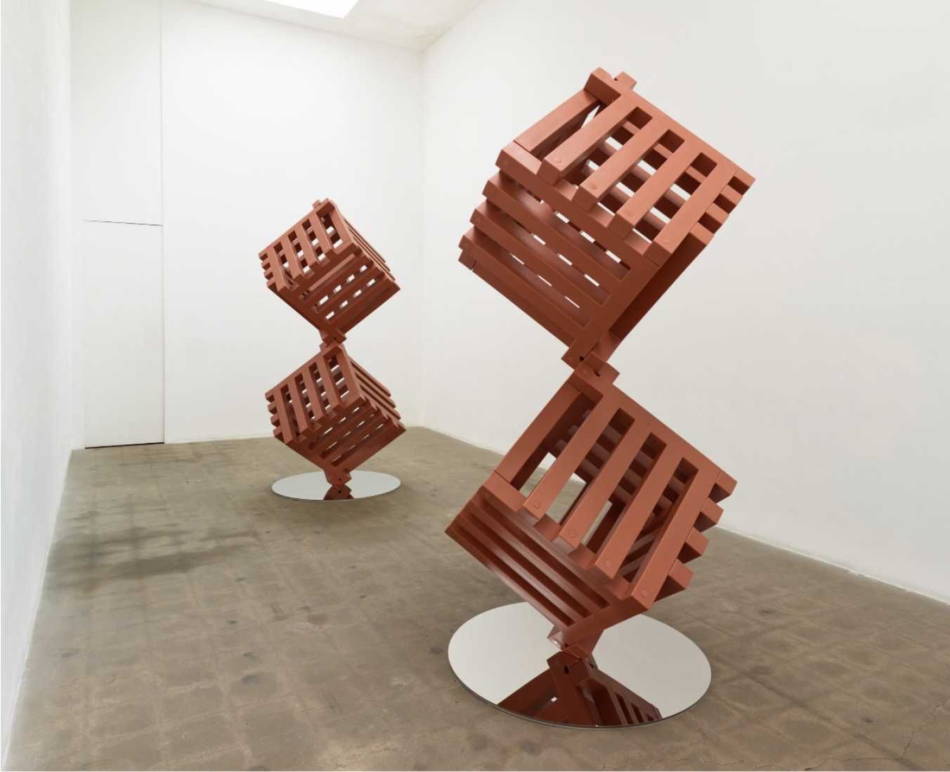 Jim Isermann, Untitled (Stacked Cubes), 2016, rotational-molded polyethylene, custom hardware, 90 x 42 x 42 in. overall, Collection of the Artist.