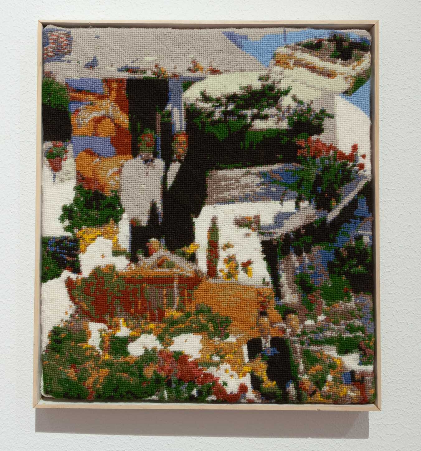 Jonathan Molina-Garcia, Fire Island Needlepoint, 2019. From the series The Bethesda Brotherhood, 2014–18. Custom-printed needlepoint canvas, 12 x 13 in.